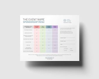 Event Sponsorship Levels Template |  Fundraiser Sponsorship Levels and Benefits | Business Sponsor | Fundraising Event Sponsorship Menu
