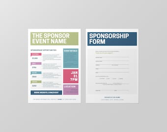 Event Sponsorship Levels Packet Template |  Fundraiser Sponsorship Levels and Benefits | Business Sponsor | Event Sponsorship Menu and Form