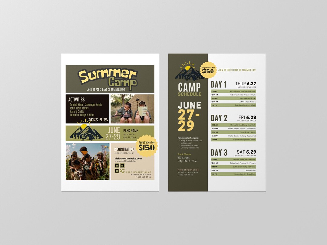 Summer Camp Info Packet Template | Summer Youth Camp Schedule ...