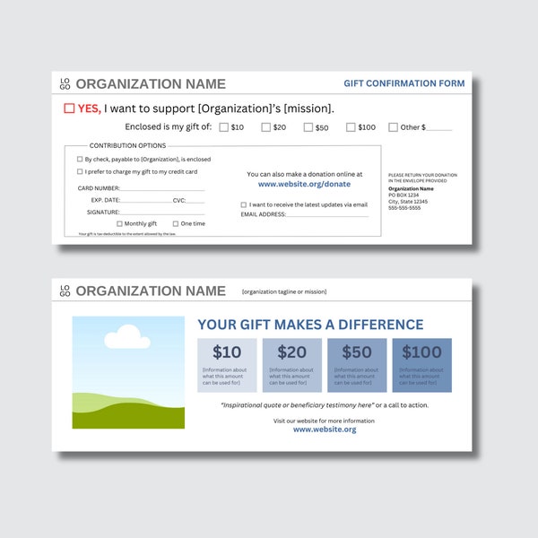 Donor Reply Card Template | Nonprofit Direct Mail Donation Form