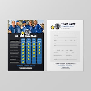 Softball Sponsorship | Sports Team Sponsorship Package Template | Customizable Editable Two-Page, Form Included | Canva Template