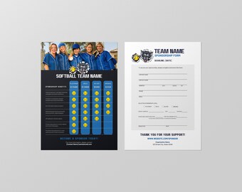 Plantilla de paquete de patrocinio de sóftbol/patrocinio de equipo deportivo/Dos páginas personalizables y editables (formulario incluido)/Plantilla de Canva