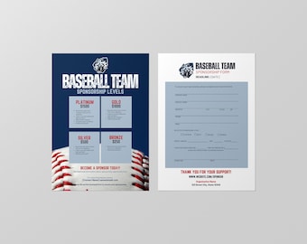 Plantilla de paquete de patrocinio de béisbol/sóftbol/patrocinio de equipo deportivo/Dos páginas personalizables y editables (formulario incluido)/Plantilla de Canva