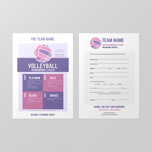 Plantilla de paquete de patrocinio de voleibol/patrocinio de equipo deportivo/formulario personalizable y editable de dos páginas incluido/plantilla Canva