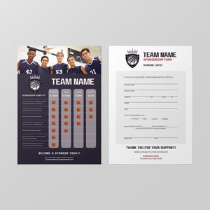 Plantilla de paquete de patrocinio de baloncesto/patrocinio de equipo deportivo/formulario personalizable y editable de dos páginas incluido/plantilla Canva