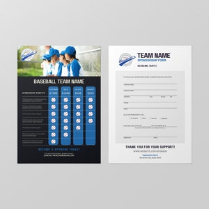 Baseball Sponsorship | Sports Team Sponsorship Package Template | Customizable Editable Two-Page, Form Included | Canva Template