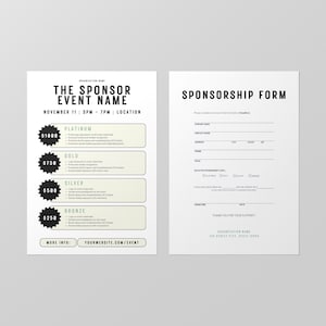 Event Sponsorship Levels Template Packet |  Fundraiser Sponsorship Levels and Benefits | Business Sponsor | Event Sponsorship Menu and Form
