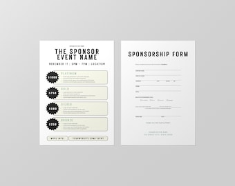 Event Sponsorship Levels Template Packet |  Fundraiser Sponsorship Levels and Benefits | Business Sponsor | Event Sponsorship Menu and Form