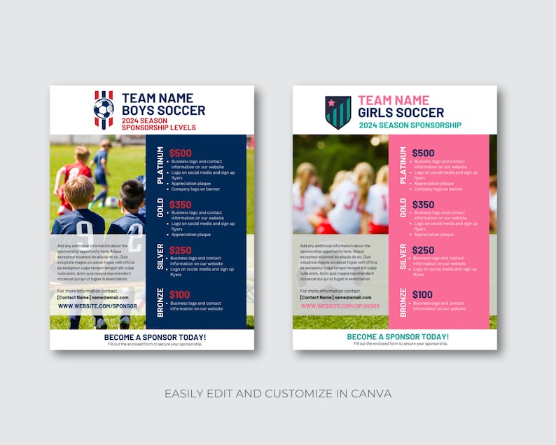 Sports Team Sponsorship Package Template Customizable Editable Twopage