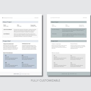 Puede incluir: Una plantilla de resumen de proyecto personalizable con secciones para el nombre del proyecto, el nombre del cliente, la fecha propuesta, el resumen ejecutivo, los entregables, el problema o la oportunidad, la soluci&oacute;n propuesta, los objetivos y las metas. La plantilla es totalmente personalizable.