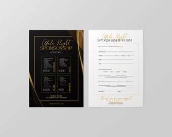Gala Sponsorship Levels Template Packet |  Fundraiser Sponsorship Levels and Benefits | Gala Sponsor | Event Sponsorship Menu and Form