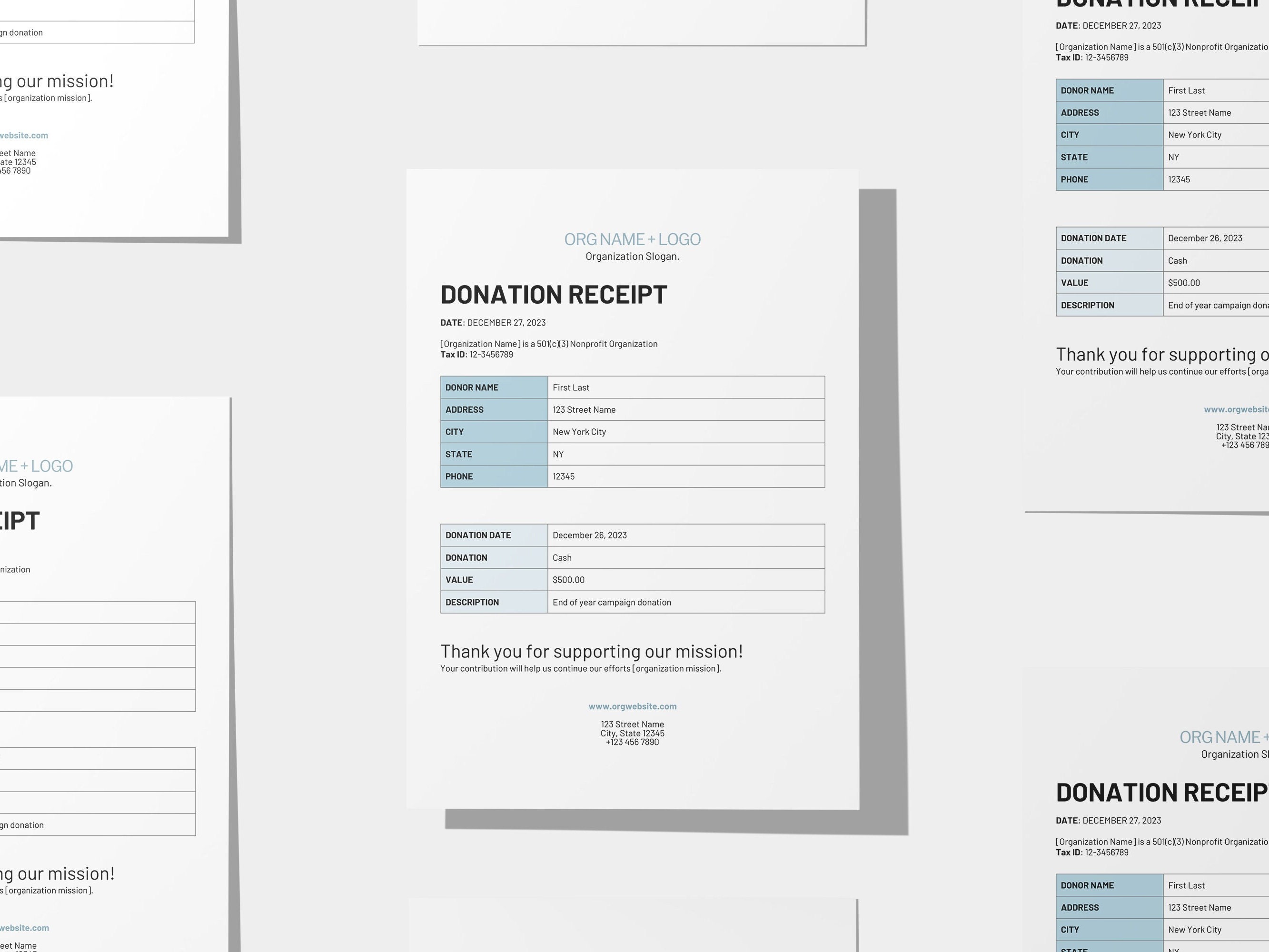Editable Donation Receipt Template US Letter Size Microsoft Word Etsy