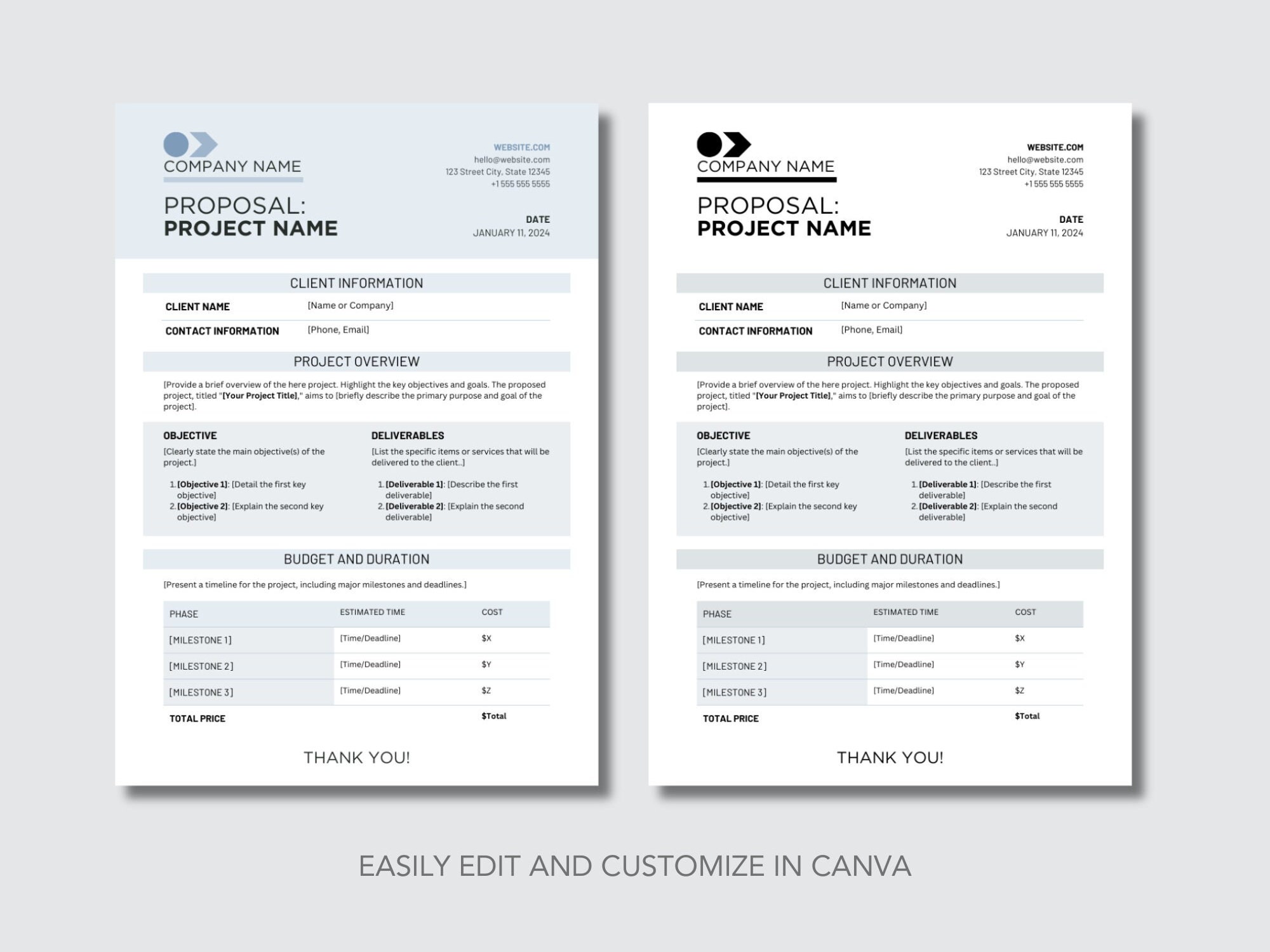 One Page Project Proposal Template | Client Proposal Template | Minimal ...