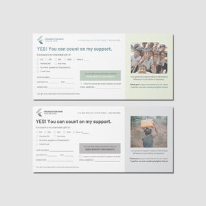 Plantilla de tarjeta de respuesta para donantes / Formulario de donación por correo directo para organizaciones sin fines de lucro / Plantilla de Canva (hoja de 8,5 x 3,5" y 8,5 x 11")