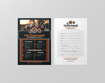 Football Sponsorship | Sports Team Sponsorship Package Template | Customizable Editable Two-Page, Form Included | Canva Template