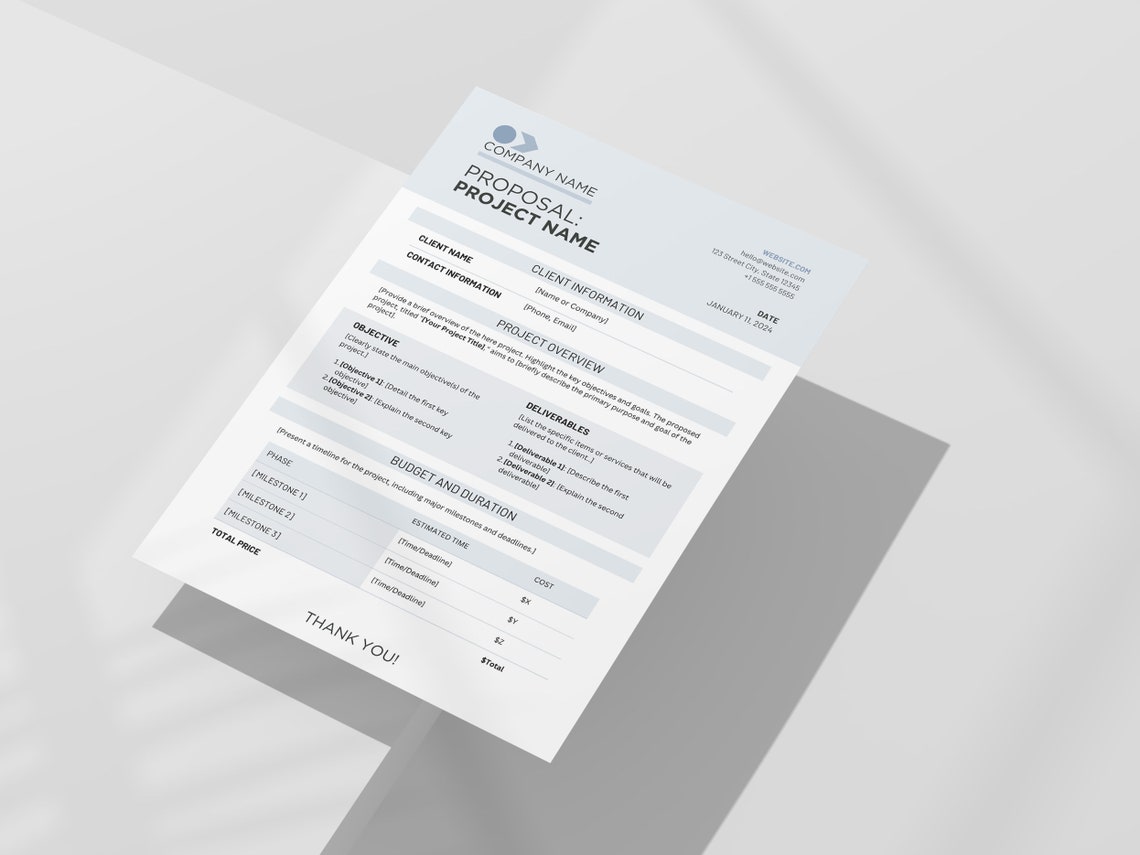One Page Project Proposal Template | Client Proposal Template | Minimal ...