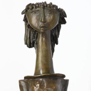 Rare Angel Botello Brutalist Bronze Vintage Sculpture Tall Girl Titled Diana 1983 Signed Puerto Rico image 1