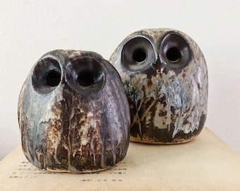 Rare Large Mother and Child Signed Pottery Owls by Ruth and Stan Walters Scandinavian Danish Modern Pottery Mid Century Potters Studio