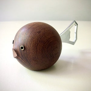 Iconic HAJ Design Puffer Fish bottle opener Teak Denmark Danish Wood image 1