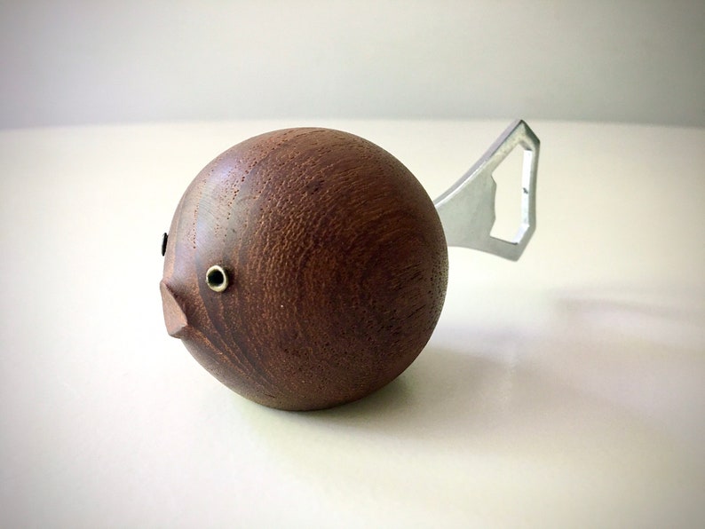 Iconic HAJ Design Puffer Fish bottle opener Teak Denmark Danish Wood image 1