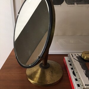 Exceptional French Vanity Mirror Wood and Brass Table mirror circa 1940 swivel image 5