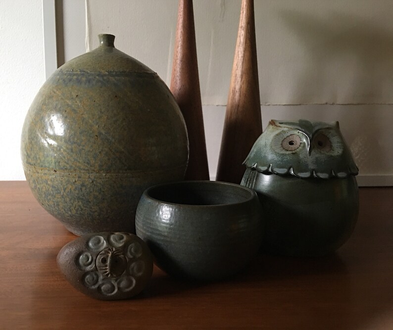 Small Unique Pottery Owl Vintage Scandinavian Danish Modern Pottery Mid Century Signed crane