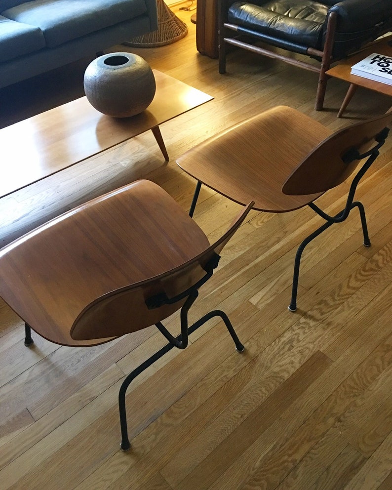 Reserved for Aidan Matching Pair of 1954 LCM Eames chairs marked black frame image 3