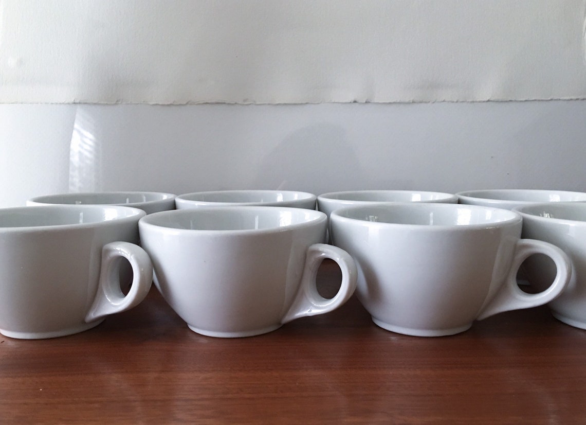 Set of Eight Restaurantware Coffee Cups Made in USA White Etsy