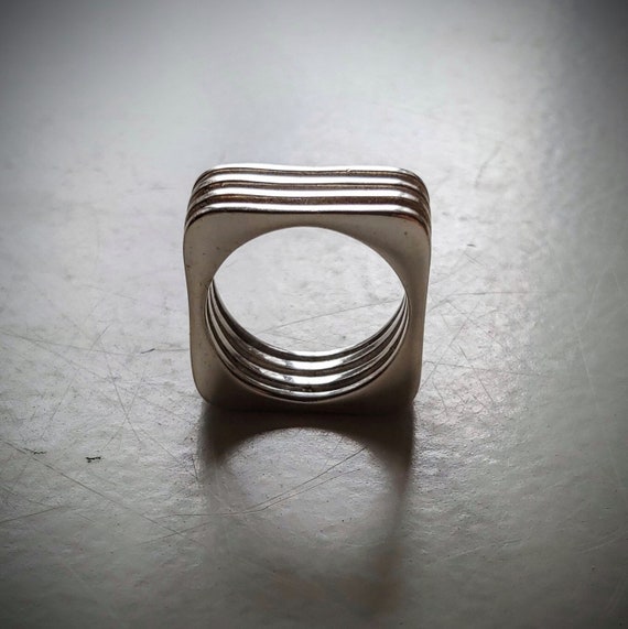Architectural Art Deco Ring Band Silver Midcentury Modern View 6