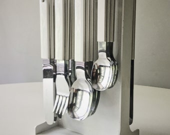 Post modern Cutlery Set Heller Vignelli Manner Vintage White Stainless Steel Mid Century Italian Spaceage