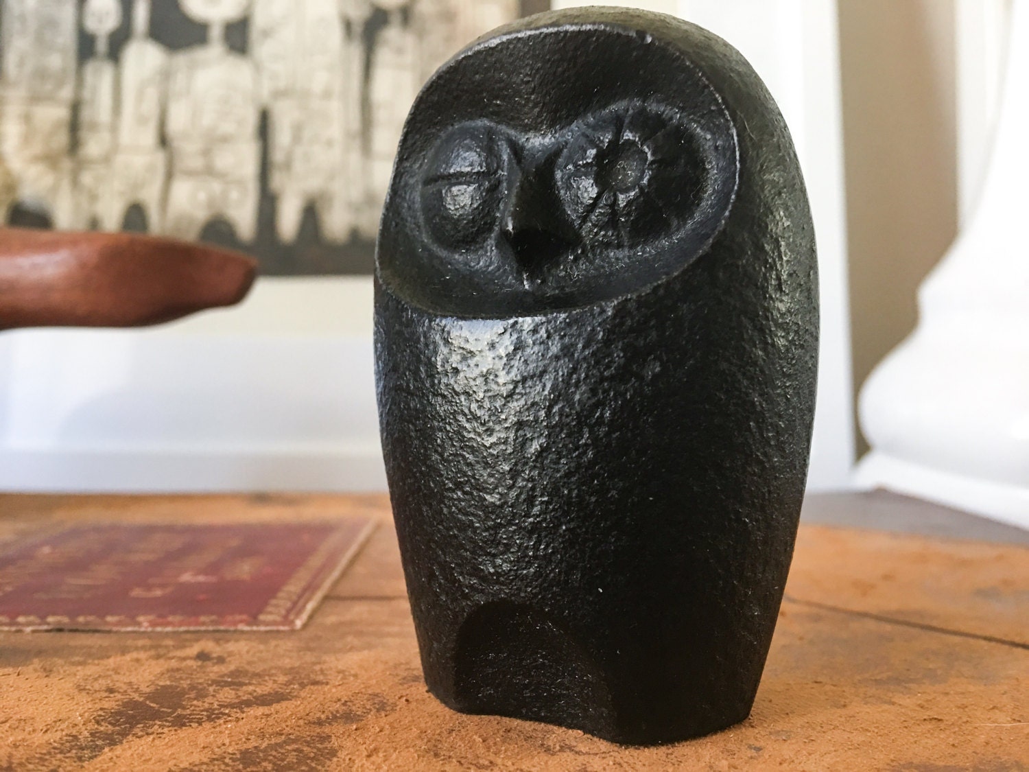 100％本物保証！ Vintage Nobuho Miya Winking Owl Cast Iron Japan Paperweight シルバー