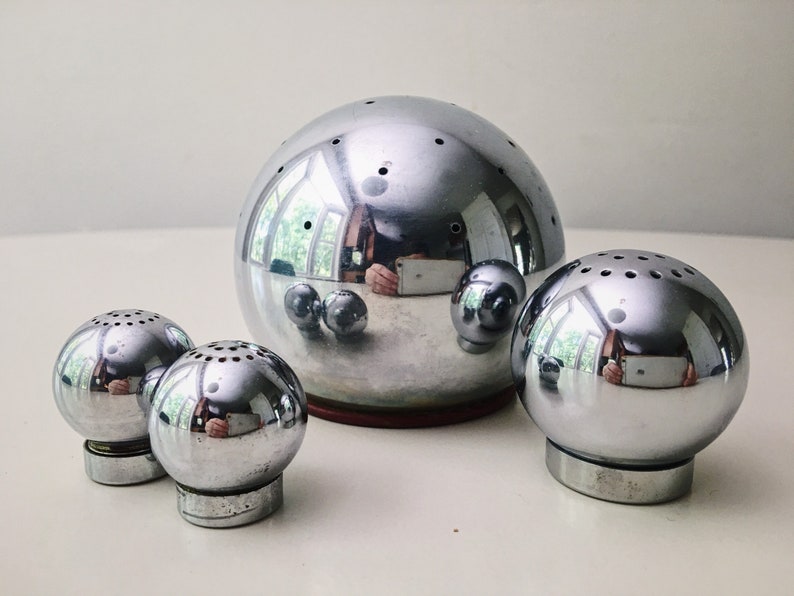 Orb chrome set shakers and cocktail ball. Original box image 1