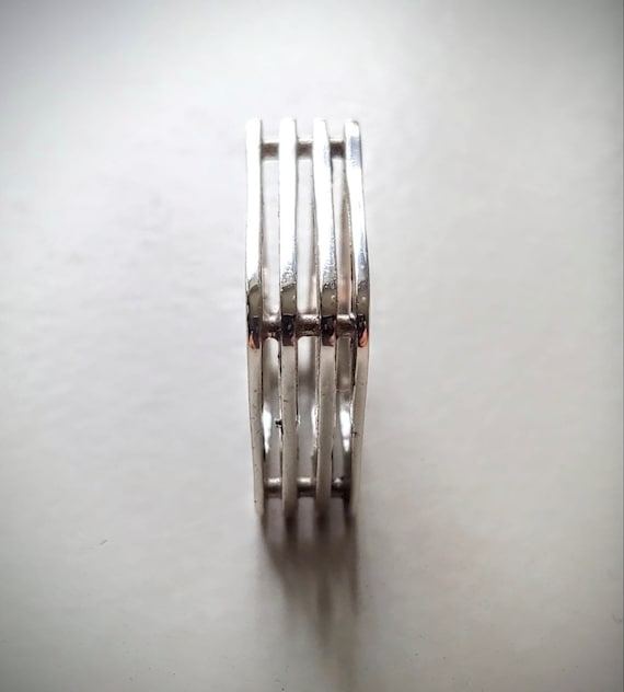 Architectural Art Deco Ring Band Silver Midcentury Modern View 2