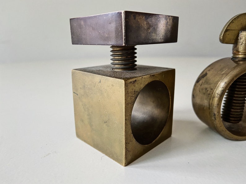 Geometric Sculptural Nut crackers set brass industrial design mid century Aubock image 3