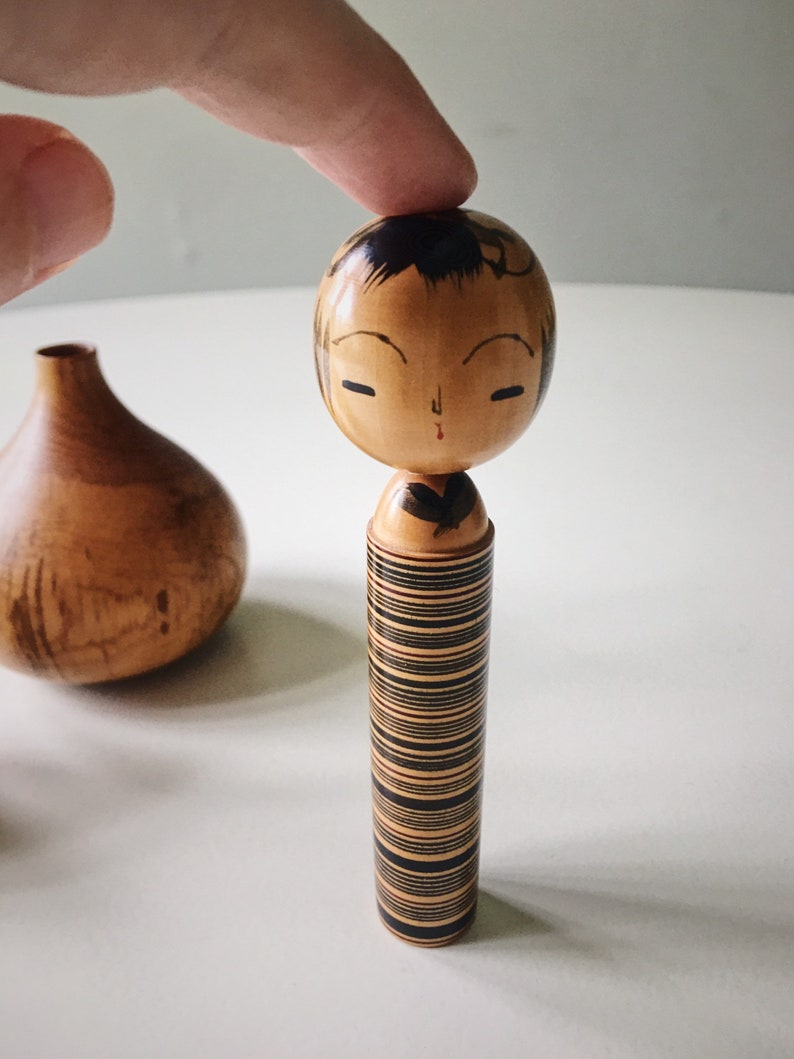 Mini Kokeshi Japan Figure Sculpture Designer Object Katase style signed image 1