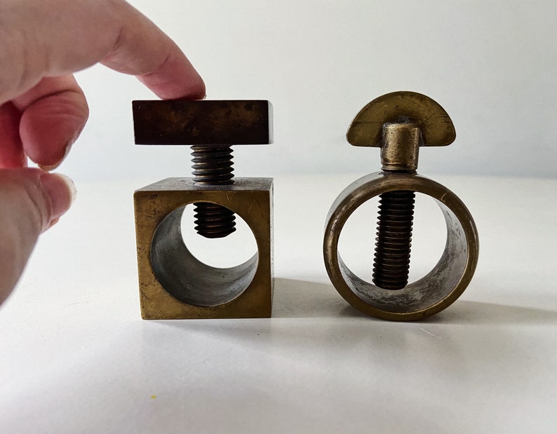 Geometric Sculptural Nut crackers set brass industrial design mid century Aubock image 2