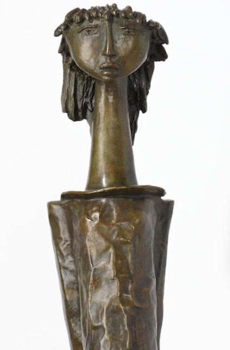 Rare Angel Botello Brutalist Bronze Vintage Sculpture Tall Girl Titled Diana 1983 Signed Puerto Rico image 1