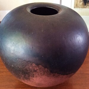 Copper Red Glaze Sphere Weedpot Vase Studio Pottery Signed Art Vintage Mid Century Germany Earth Tones Raku Modern image 3