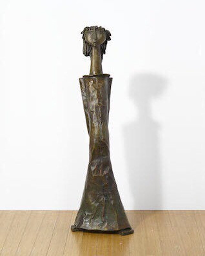 Rare Angel Botello Brutalist Bronze Vintage Sculpture Tall Girl Titled Diana 1983 Signed Puerto Rico image 3