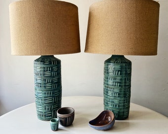 Outstanding Hal Lasky Puerto Rican Pottery Corp Lamps Handmade Sgraffito Pottery Pair Midcentury Puerto Rico Ceramics