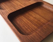 Quadruple Elongated Teak Sculptural Catchall Bowl Centerpiece Serving Platter Mid-Century Scandinavian Modern Vintage Artiform Tray