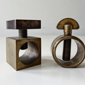 Geometric Sculptural Nut crackers set brass industrial design mid century Aubock image 4