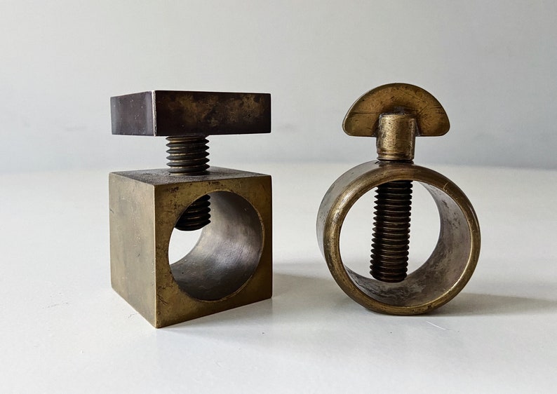 Geometric Sculptural Nut crackers set brass industrial design mid century Aubock image 4