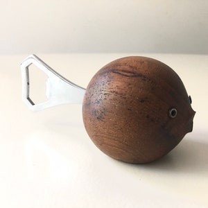 Iconic HAJ Design Puffer Fish bottle opener Teak Denmark Danish Wood image 3