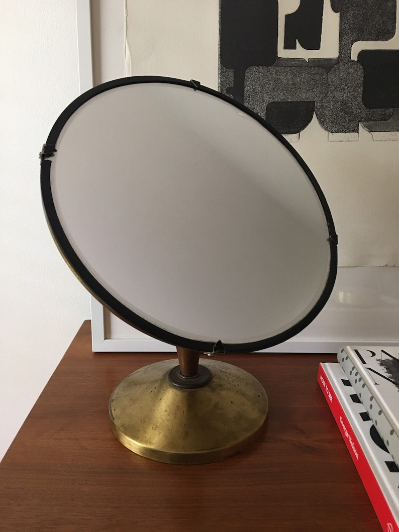 Exceptional French Vanity Mirror Wood and Brass Table mirror circa 1940 swivel image 6