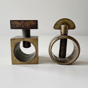 Geometric Sculptural Nut crackers set brass industrial design mid century Aubock image 1