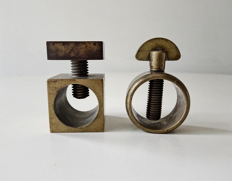 Geometric Sculptural Nut crackers set brass industrial design mid century Aubock image 1