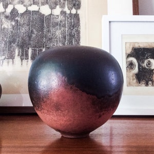Copper Red Glaze Sphere Weedpot Vase Studio Pottery Signed Art Vintage Mid Century Germany Earth Tones Raku Modern image 1