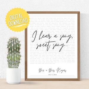 DIGITAL DOWNLOAD, Wedding Lyrics Wall Decor, Anniversary Gift, Wedding Song, Custom Printable Song, Song Lyrics Wall Art, Music Poster