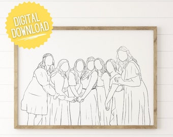 DIGITAL DOWNLOAD: Personalized drawing, 3+ people, custom portrait, line drawing, faceless portrait, simplistic drawing, wall art